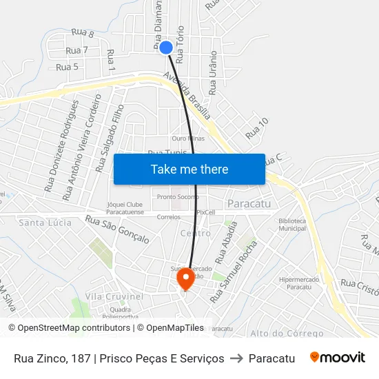 Rua Zinco, 187 | Prisco Peças E Serviços to Paracatu map