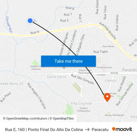 Rua E, 160 | Ponto Final Do Alto Da Colina to Paracatu map