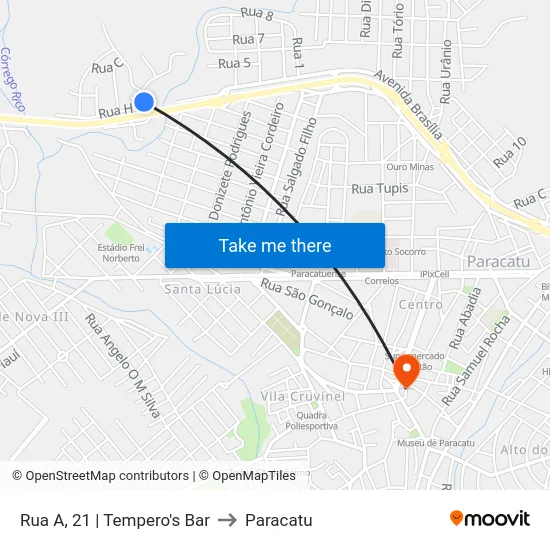 Rua A, 21 | Tempero's Bar to Paracatu map