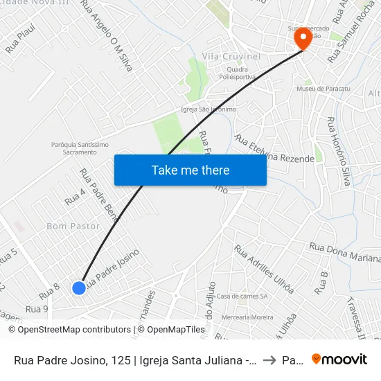Rua Padre Josino, 125 | Igreja Santa Juliana - Ponto Final Da Linha Circular No Bom Pastor to Paracatu map