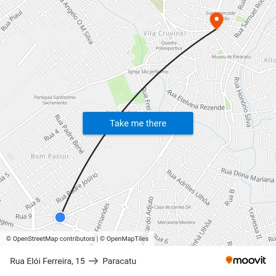Rua Elói Ferreira, 15 to Paracatu map