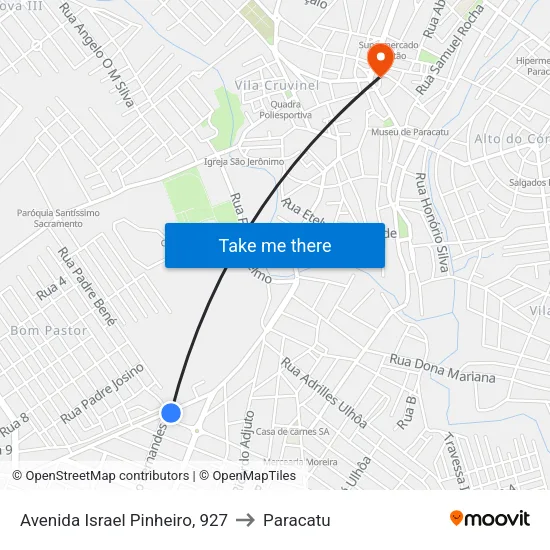 Avenida Israel Pinheiro, 927 to Paracatu map