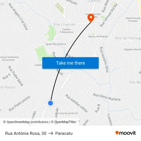 Rua Antônia Rosa, 30 to Paracatu map