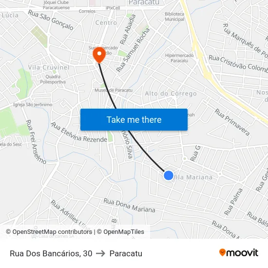 Rua Dos Bancários, 30 to Paracatu map