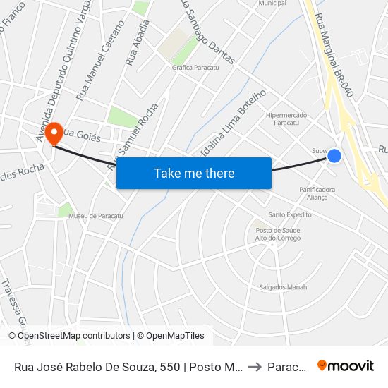 Rua José Rabelo De Souza, 550 | Posto Moirão to Paracatu map