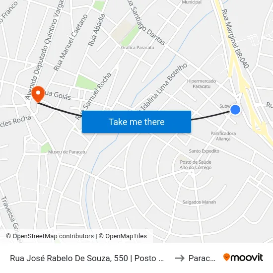 Rua José Rabelo De Souza, 550 | Posto Moirão to Paracatu map