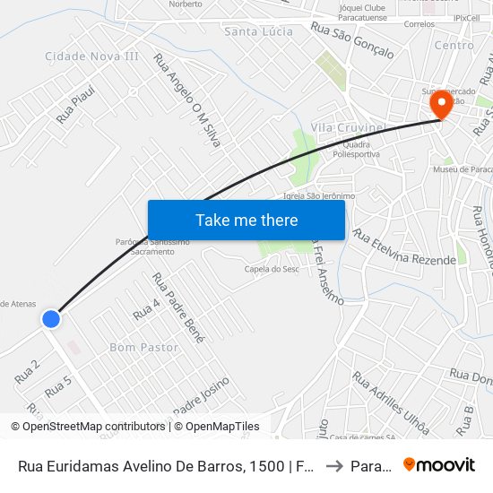 Rua Euridamas Avelino De Barros, 1500 | Faculdade Atenas to Paracatu map