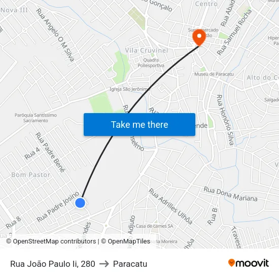 Rua João Paulo Ii, 280 to Paracatu map