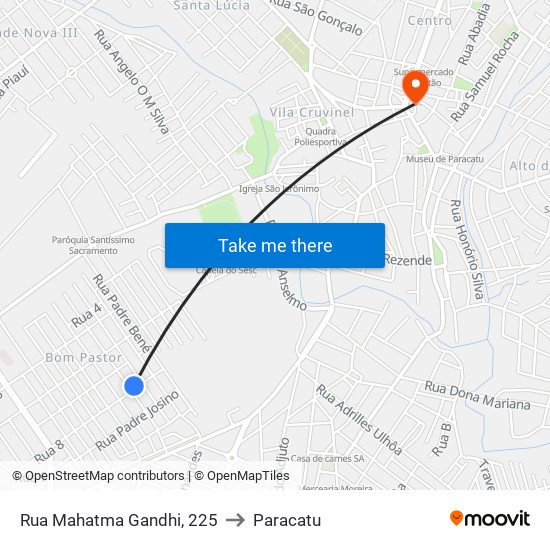 Rua Mahatma Gandhi, 225 to Paracatu map