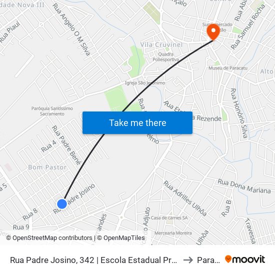 Rua Padre Josino, 342 | Escola Estadual Professor Josino Neiva to Paracatu map