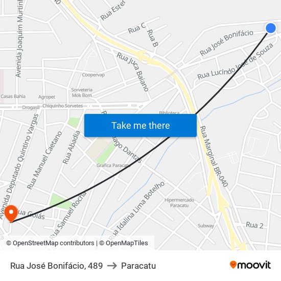 Rua José Bonifácio, 489 to Paracatu map