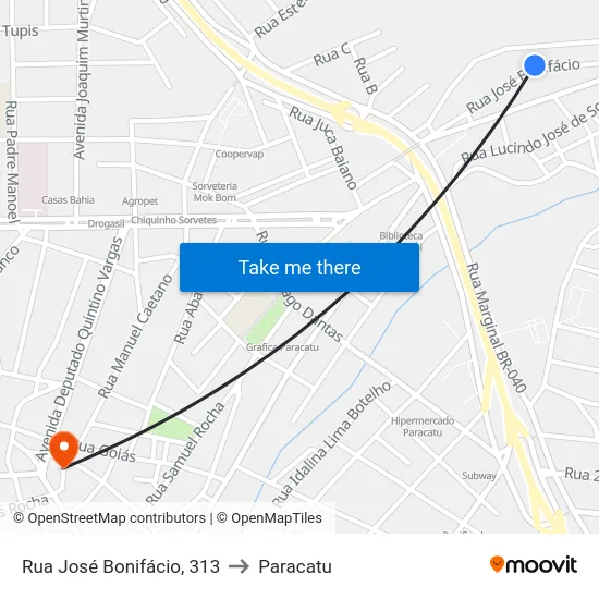 Rua José Bonifácio, 313 to Paracatu map
