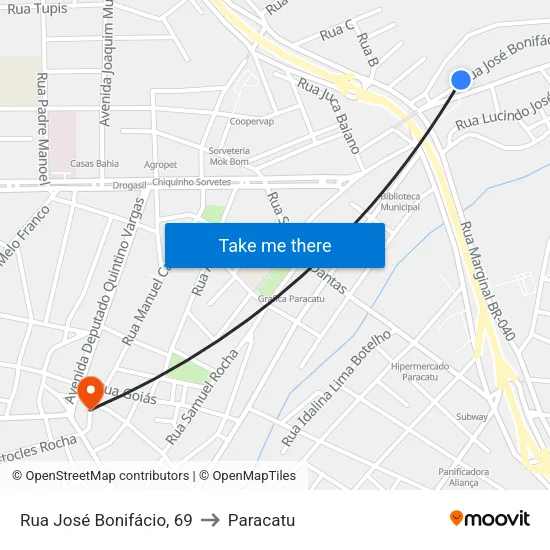 Rua José Bonifácio, 69 to Paracatu map