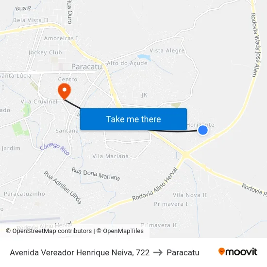 Avenida Vereador Henrique Neiva, 722 to Paracatu map