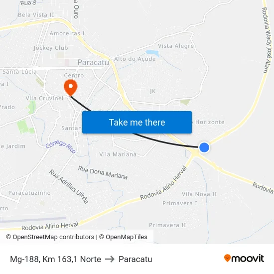 Mg-188, Km 163,1 Norte to Paracatu map