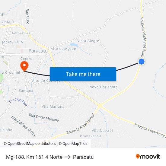 Mg-188, Km 161,4 Norte to Paracatu map