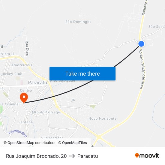 Rua Joaquim Brochado, 20 to Paracatu map