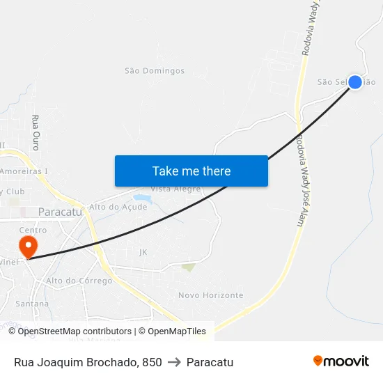 Rua Joaquim Brochado, 850 to Paracatu map