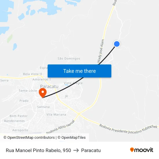 Rua Manoel Pinto Rabelo, 950 to Paracatu map