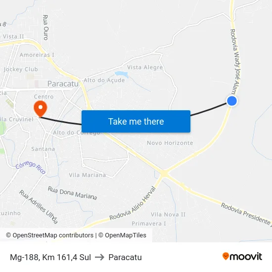Mg-188, Km 161,4 Sul to Paracatu map