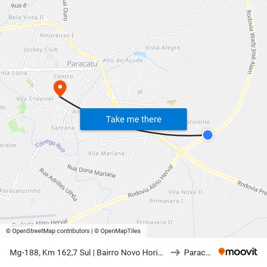 Mg-188, Km 162,7 Sul | Bairro Novo Horizonte to Paracatu map