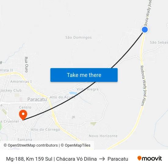 Mg-188, Km 159 Sul | Chácara Vó Dilina to Paracatu map