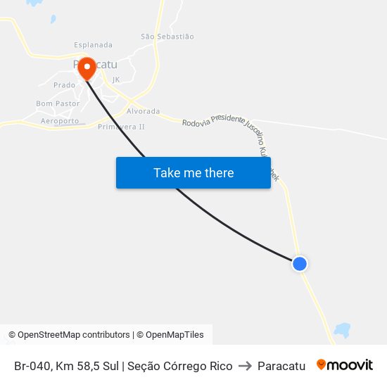Br-040, Km 58,5 Sul | Seção Córrego Rico to Paracatu map