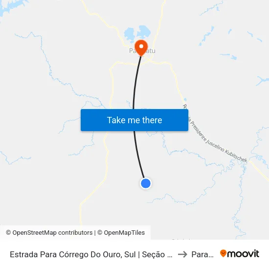 Estrada Para Córrego Do Ouro, Sul | Seção Córrego Do Ouro to Paracatu map