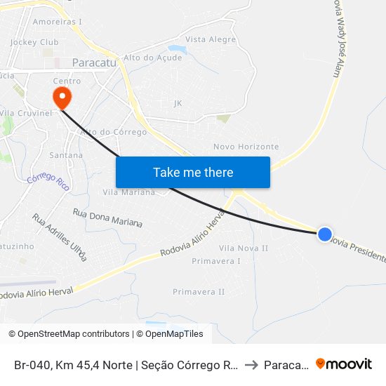 Br-040, Km 45,4 Norte | Seção Córrego Rico to Paracatu map