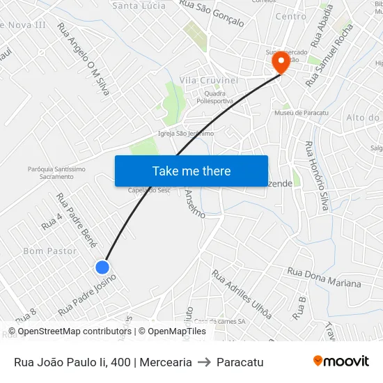 Rua João Paulo Ii, 400 | Mercearia to Paracatu map