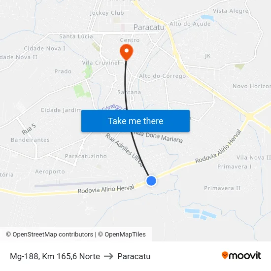 Mg-188, Km 165,6 Norte to Paracatu map