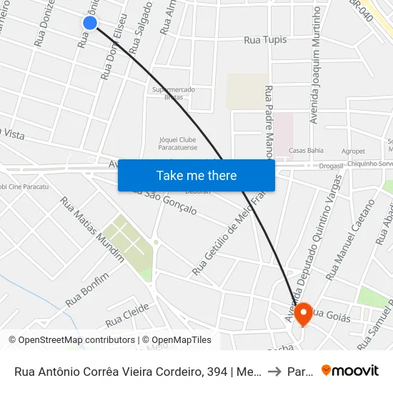 Rua Antônio Corrêa Vieira Cordeiro, 394 | Mercearia Nossa Senhora Aparecida to Paracatu map