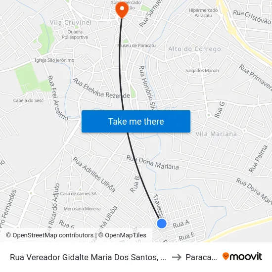 Rua Vereador Gidalte Maria Dos Santos, 60 to Paracatu map