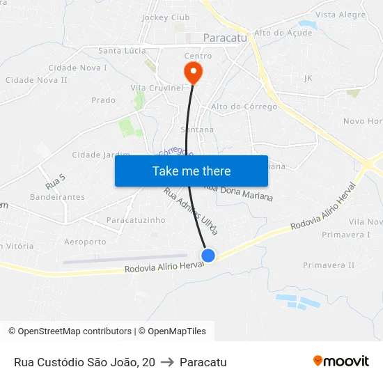 Rua Custódio São João, 20 to Paracatu map