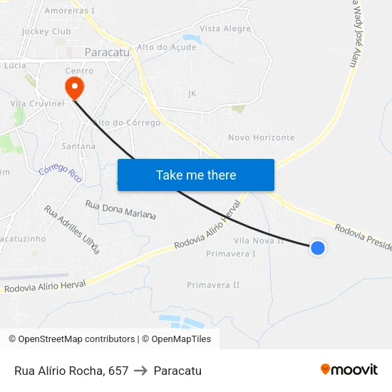 Rua Alírio Rocha, 657 to Paracatu map
