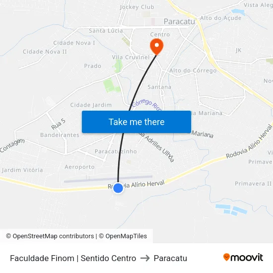 Faculdade Finom | Sentido Centro to Paracatu map