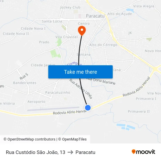 Rua Custódio São João, 13 to Paracatu map