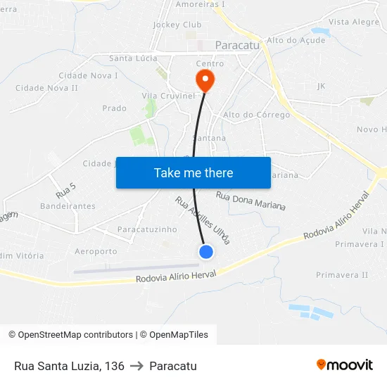 Rua Santa Luzia, 136 to Paracatu map
