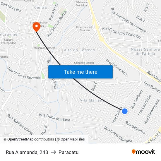 Rua Alamanda, 243 to Paracatu map