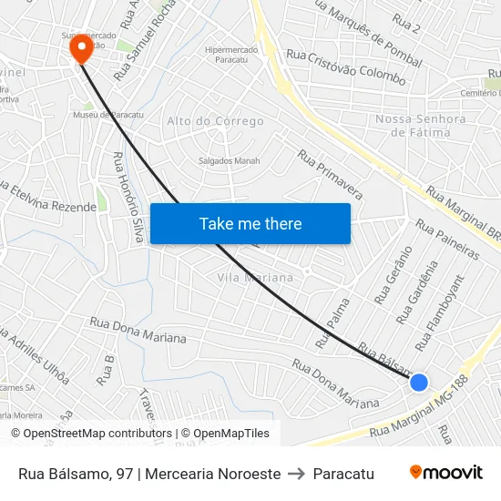 Rua Bálsamo, 97 | Mercearia Noroeste to Paracatu map