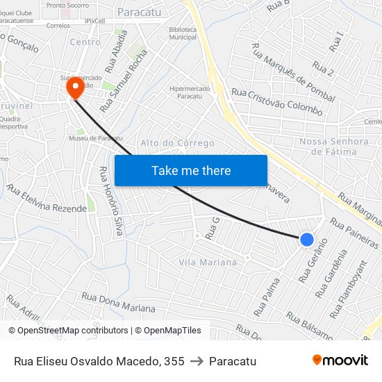 Rua Eliseu Osvaldo Macedo, 355 to Paracatu map