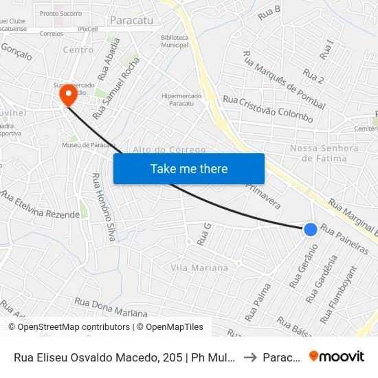 Rua Eliseu Osvaldo Macedo, 205 | Ph Multi Peças to Paracatu map