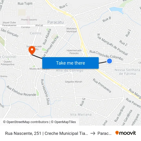 Rua Nascente, 251 | Creche Municipal Tia Luzia to Paracatu map