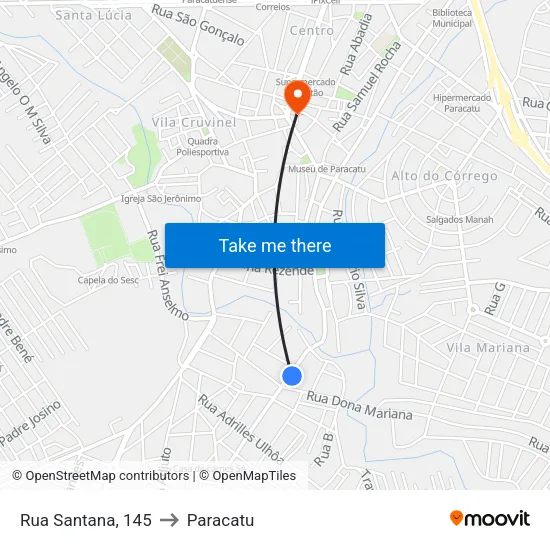 Rua Santana, 145 to Paracatu map