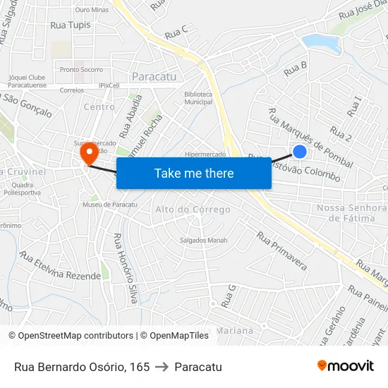 Rua Bernardo Osório, 165 to Paracatu map