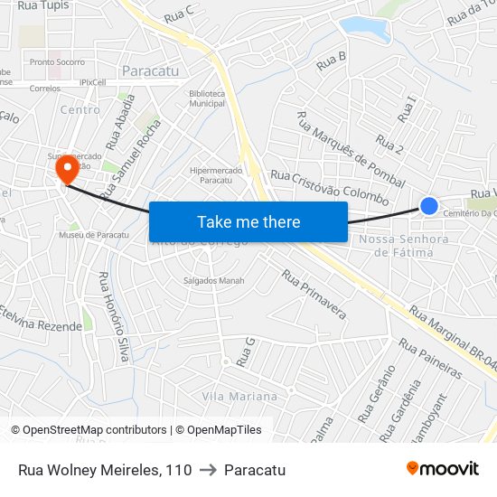 Rua Wolney Meireles, 110 to Paracatu map