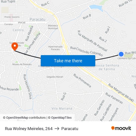 Rua Wolney Meireles, 264 to Paracatu map