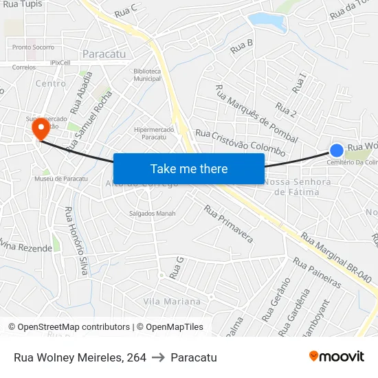 Rua Wolney Meireles, 264 to Paracatu map