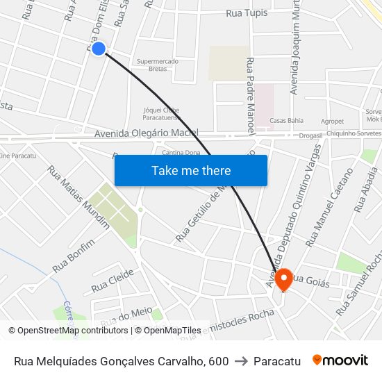 Rua Melquíades Gonçalves Carvalho, 600 to Paracatu map