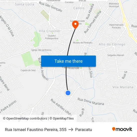 Rua Ismael Faustino Pereira, 355 to Paracatu map